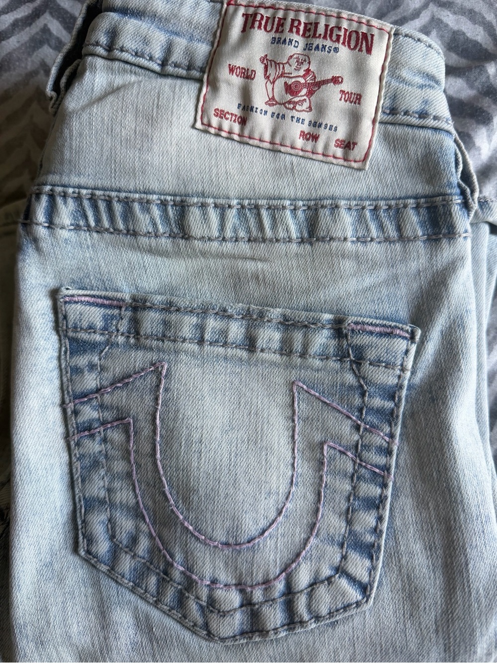 True Religion Light Blue Women’s Boot Cut Jeans with Signature Pocket Stitch